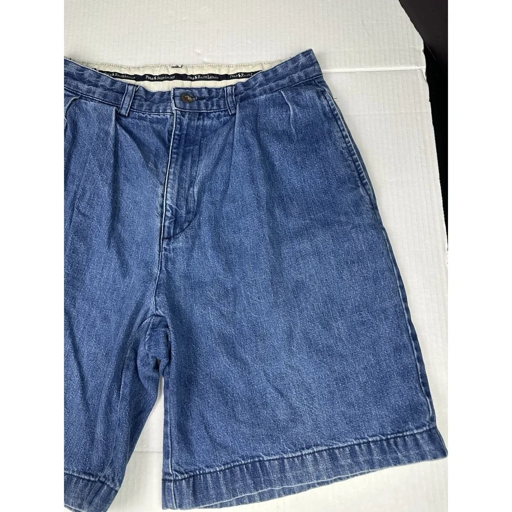 Polo Ralph Lauren Denim Shorts Mens 30 Pleated Relaxed Fit Vintage 90s Style